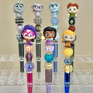 Hunchback of Notre Dame character beaded pens: Esmeralda, Quasimodo, Hugo, collectable characters