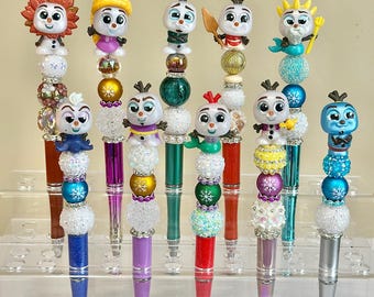 Olaf Frozen Beaded Pen: Refillable Ink - Retractable - Frozen