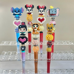 Pixel 8 Bit Character Beaded Pen: Retractable - Refillable Ink