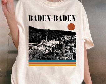 Baden-Baden Skyline Retro T-Shirt, Black Forest Travel Apparel