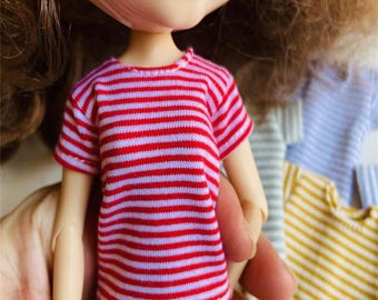 Pure Cotton Striped T-Shirt for 1/6 Scale Dolls, Loose Fit Blythe Pullip Clothing