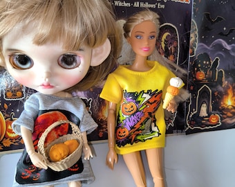 Camiseta estampada nueva hecha a mano con temática de Halloween, compatible con muñecas Blythe ICY BJD de 1/6 (30 cm)