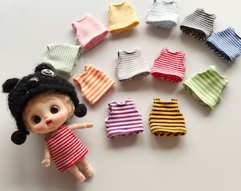 Chaleco de algodón puro hecho a mano con rayas de caramelo para 1/12 ob11, obitsu11, Molly, 1/12 bjd