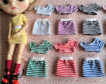 Sexy and trendy Blythe off-shoulder set (striped T-shirt + striped mini skirt) for 1/6 BJD OB22/OB24 Azone doll accessories