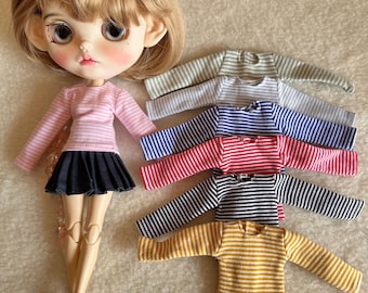 Handmade Stripe Long Sleeve T-shirt for 1/6 Blythe, Pullip, ob24 Dolls