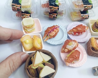 Handmade Miniature Clay Sandwiches, Dollhouse Bakery Food, 1 Box