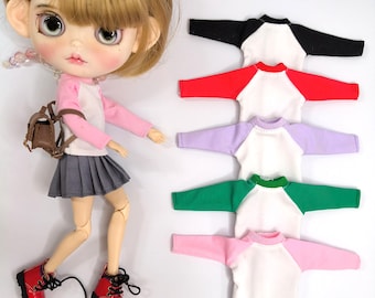 Camiseta deportiva hecha a mano para muñecas Blythe a escala 1/6, conjunto de algodón con bloques de color para muñecas Pullip.