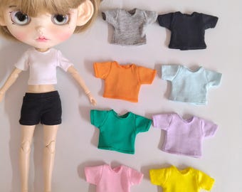 Handmade pure cotton Sexy cropped short-sleeved T-shirt for 1/6 blythe  azone Momoko, Obistu 1/6 bjd