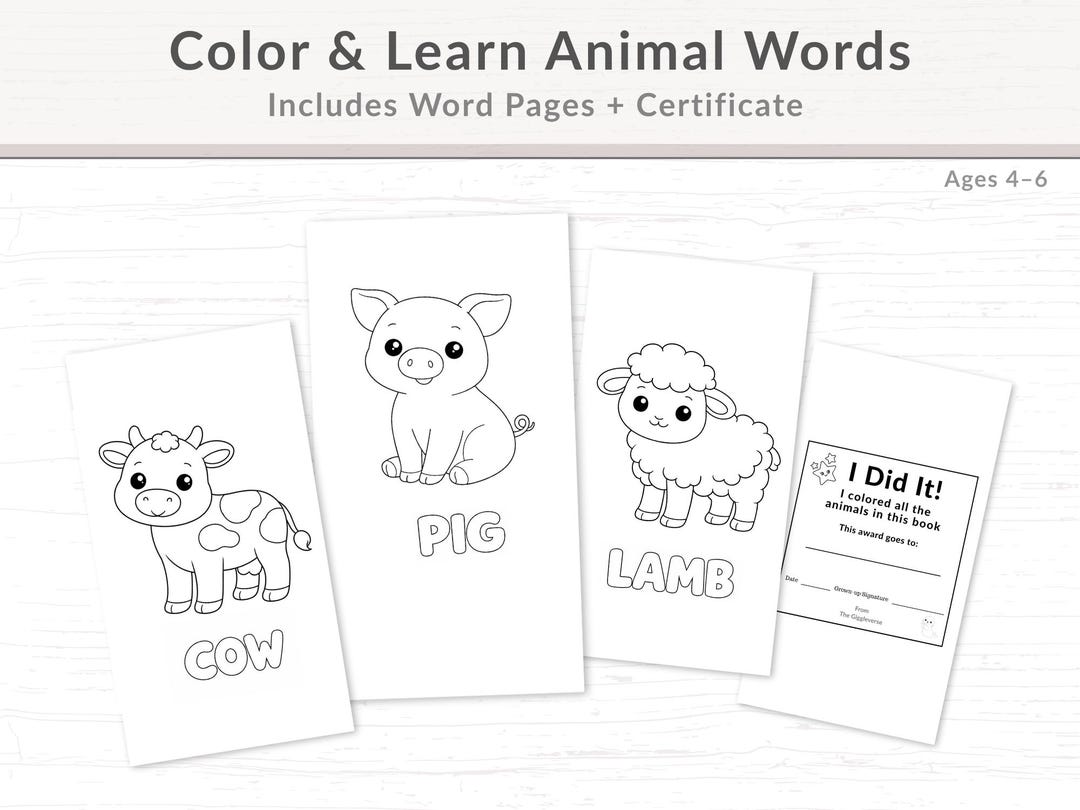 My First Animal Words Coloring Pages – Preschool Learning Printable ...