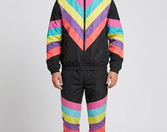 Retro 90s Call Boy  Tracksuit, Colorful 80s Streetwear Jacket Set