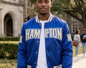University Blue Satin Bomber Cropped Varsity Jacket | Collegiate Retro Letterman Outerwear