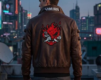 Handmade Cyberpunk Style Brown Leather Bomber Jacket - Streetwear Sci-Fi Cosplay Biker Jacket