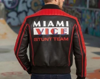 Miami Vice Stunt Team Leather Jacket - Ryan Guy Inspired Bomber Jacket
