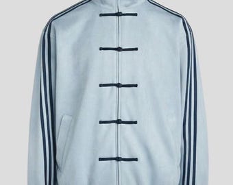 Handmade Tang Style Track Jacket – Unisex Frog Closure, Side Stripes, Mandarin Collar