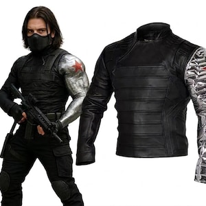 Imitatieleren jack voor heren – op wintersoldaat geïnspireerd tactisch pantser cosplay afbeelding 1