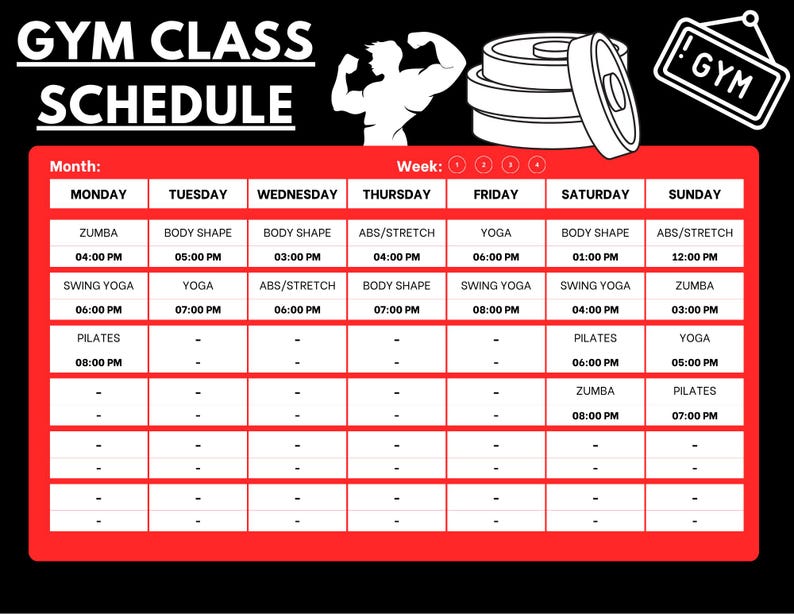 Editable Gym Class Schedule Template | Fitness Studio Weekly Planner ...