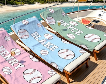 Personalized Baseball Beach Towel,Custom Name Towel,Kid Towel,Sport Club Travel Gift,Beach Party Favor,Summer Essentials,Basebll Player Gift