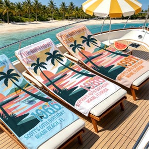 Toalla de playa personalizada para cumpleaños, Toalla del Club de Cumpleaños, Regalo personalizado para viaje de cumpleaños, Recuerdo de fiesta para 30, 40 y 50 cumpleaños, Regalo para vacaciones en la playa