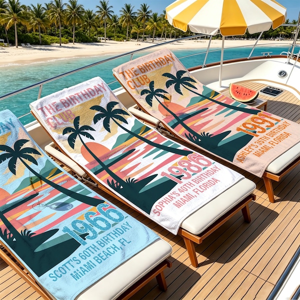 Personalized Birthday Beach Towel,The Birthday Club Towel,Custom Birthday Trip Gift,30th 40th 50th Birthday Party Favor,Beach Vacation Gift