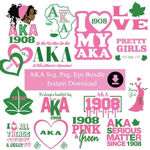 AKA SVG Bundle, Pink Green Greek Letters, 1908 Sisterhood Files (svg, png, eps)