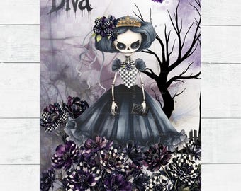 Rice Paper Halloween Diva Ghoul Skull Gothic Florals Old World  Decoupage Ephemera A4