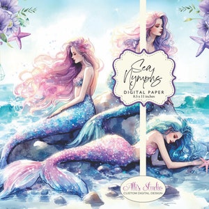 Mermaids Sea Nymphs Mermaid Sirenen Sea Ocean Nautical Digital Paper 8.5x11 Printable DIY