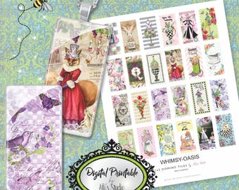 Digital Download Whimsy Domino Collage Sheet, Printable, 1x2 Inch, Whimsy-Oasis, Domino Collage, Printable Dominoes