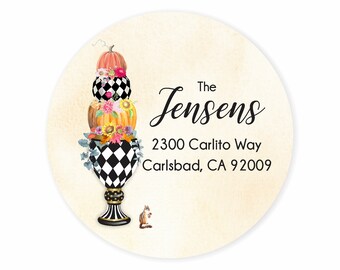 Stacked Pumpkins Personalized Address Labels Stickers / Happy Fall / Autumn