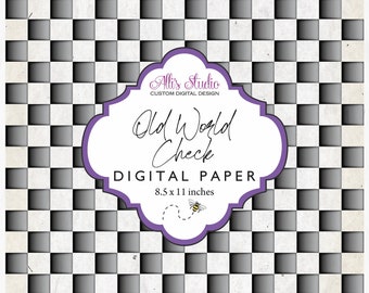 Black and White Check Old World Ephemera Vintage Digital Paper 8.5x11 Printable DIY