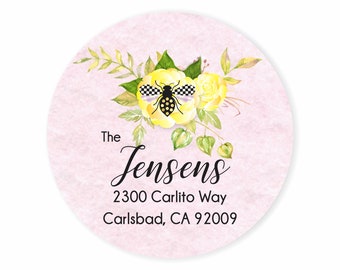 Bee Rose Personalized Address Labels Stickers / Checkered Address Labels