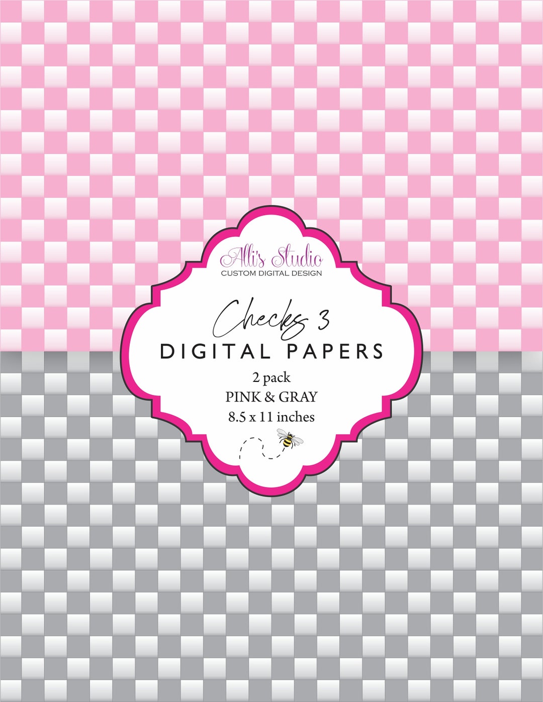 Pink Check and Gray Check 2 Pack Digital Paper 8.5x11 Printable DIY - Etsy