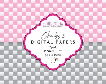 Pink Check and Gray Check 2 pack Digital Paper 8.5x11 Printable DIY