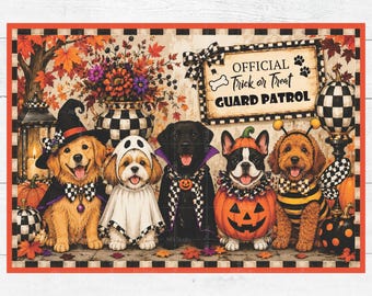 Halloween Dog Patrol Trick or Treat Kostuums Pompoenen Cheques Decoupage Ephemera Digitaal Papier Printbaar DIY