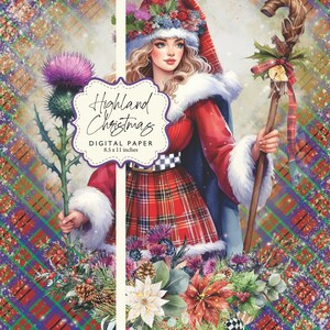 Highland Christmas Scottish Thistle Sparkle Glitter Gold Shimmery Happy Holidays Digital Paper 8.5x11 Printable DIY