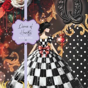 Rice Paper Queen of Hearts Roses Red Black Check Watercolor Decoupage A4
