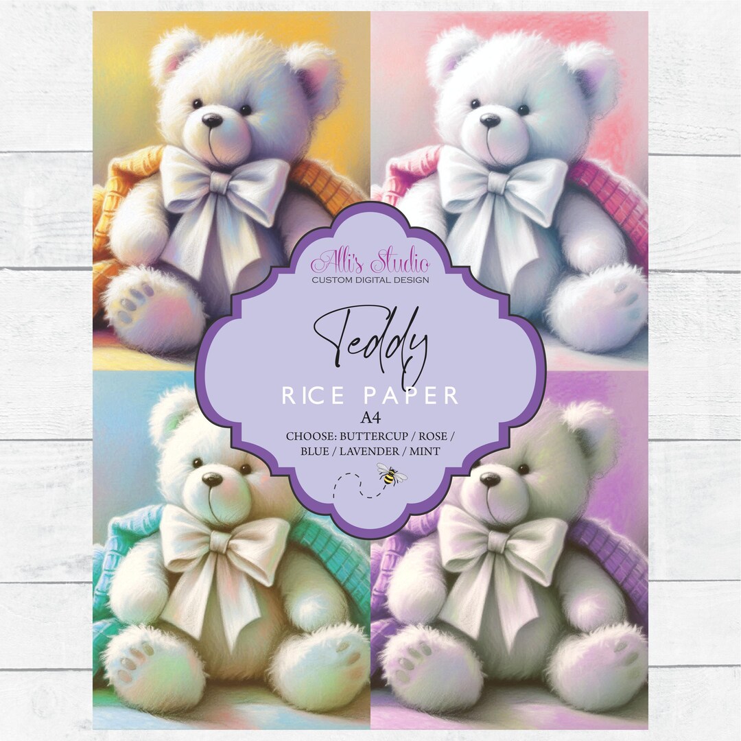 Rice Paper Teddy Bear Baby's Nursery Watercolor Dreamy Pink Blue Mint ...