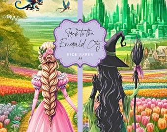 Rice Paper Emerald City Yellow Brick Glinda Wicked Witch Watercolor Elphaba Oz Decoupage A4