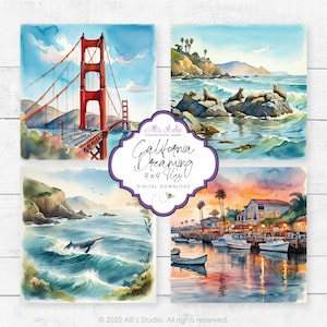 California Dreaming Landscape Océan Pacifique 4 pouces Carrelage Carré Ephémère Papier Numérique Imprimable DIY