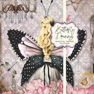 Rêves de papillon ailes fantaisistes papillons floraux papier numérique 8,5 x 11 imprimable DIY