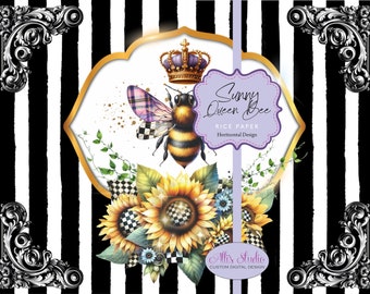 Rice Paper Queen Bee Sunflowers Black and White Stripe Vintage Ephemera A4