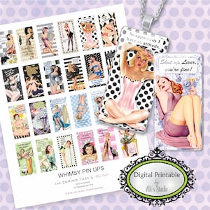 Digital Download Pin Up Girls Pin Ups Snarky Whimsy Domino Collage Sheet, Printable, 1x2 Inch, Domino Collage, Printable Dominoes, Dominos