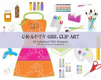 Crafty Girl PNG Crafts Supplies Artist Art Supply Creative Crafter Elements Printable DIY