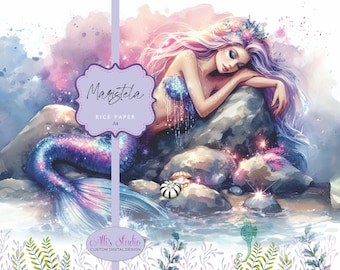 Rice Paper Mermaid Siren Seahorse Nymph Sea Ocean Maristela Nautical A4