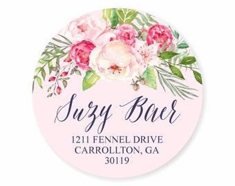 Rose Floral Pink Peony Personalized Address Labels Stickers