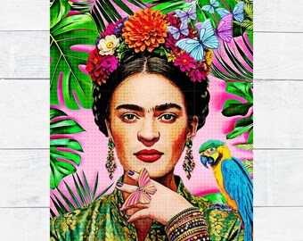 Frida Art Mexico pictogram papegaai tropische decoupage digitale download papier afdrukbare DIY
