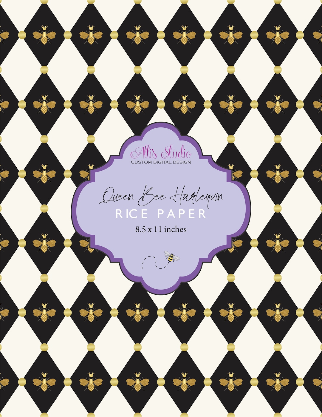 Rice Paper Queen Bee Harlequin Black White Crown Gold A4 - Etsy