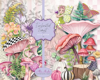Rice Paper Enchanted Forest Fairy Mushroom Floral Butterfly A4