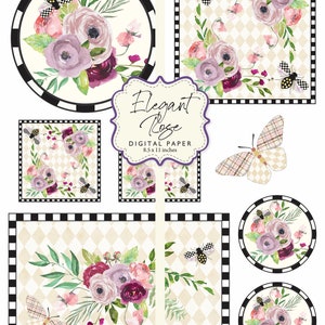 Papier numérique fantaisie floral fantaisie papillon rose élégant 8,5 x 11 pouces imprimable DIY