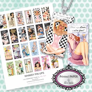 Printed Paper Pin Ups Pin Up Girls Retro 50s Whimsy Domino Collage Sheet, 1x2 Inch, Domino Collage, Dominoes, Dominos