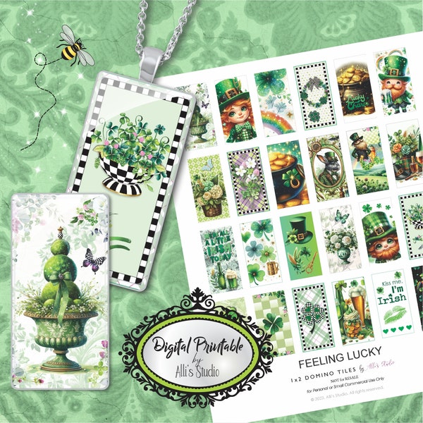 Digital Download St Paddys Day Saint Patrick Luck Irish Whimsy Domino Collage Sheet, Printable, 1x2 Inch, Domino Collage, Printable Dominos